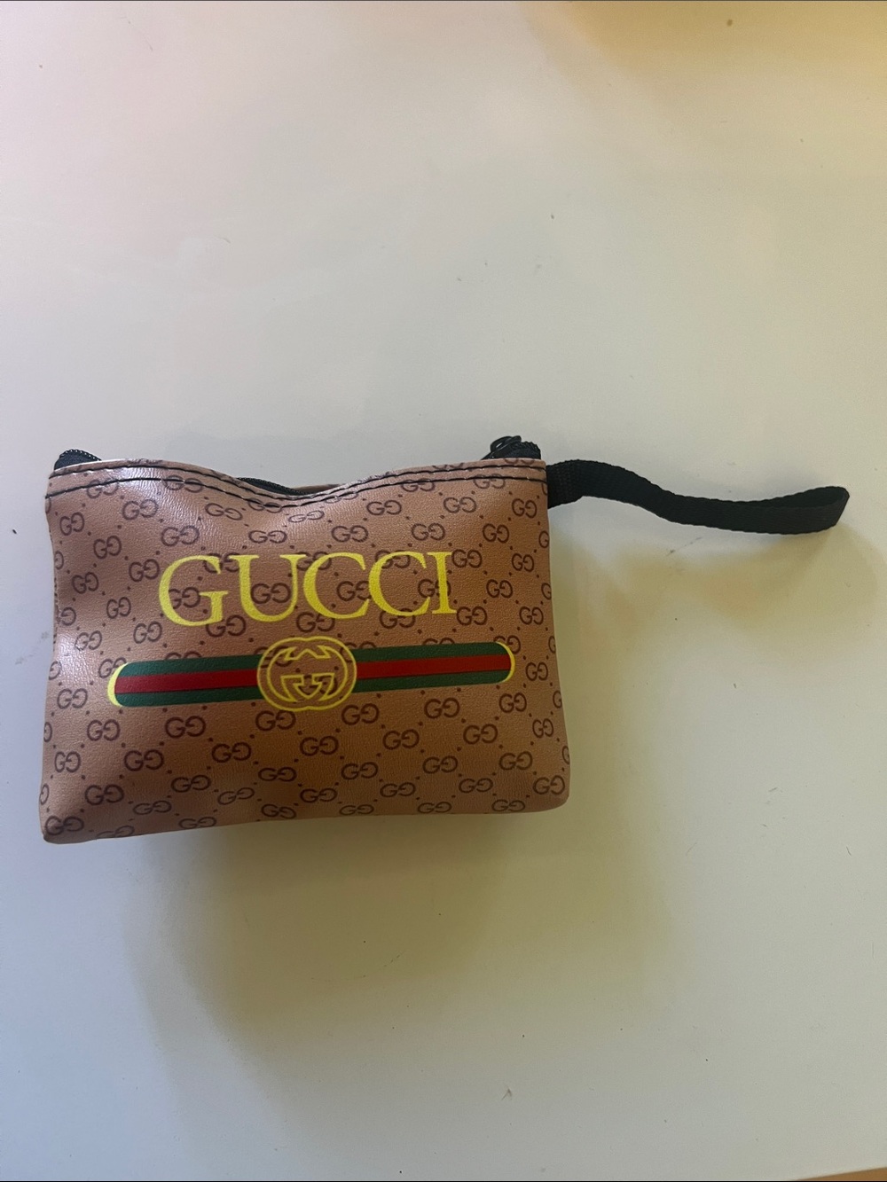 GG Brown Logo Wristlet Pouch with Green and Red Stripe